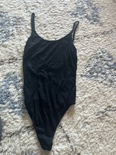 Black Ribbed Backless Bodysuit One Size Minimalist
