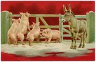 Antique 1907 Embossed Postcard Cute Barnyard Scene w/ Pigs Hogs & Donkey Burro — photo 1