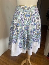Talbots Petites Blue and Purple Floral A-Line, Pleated, Women's Skirt, Size 8P