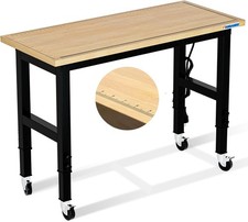 Adjustable Workbench w/ Power Outlets Rubber Wood Top Garage DIY Table 120cm/48"