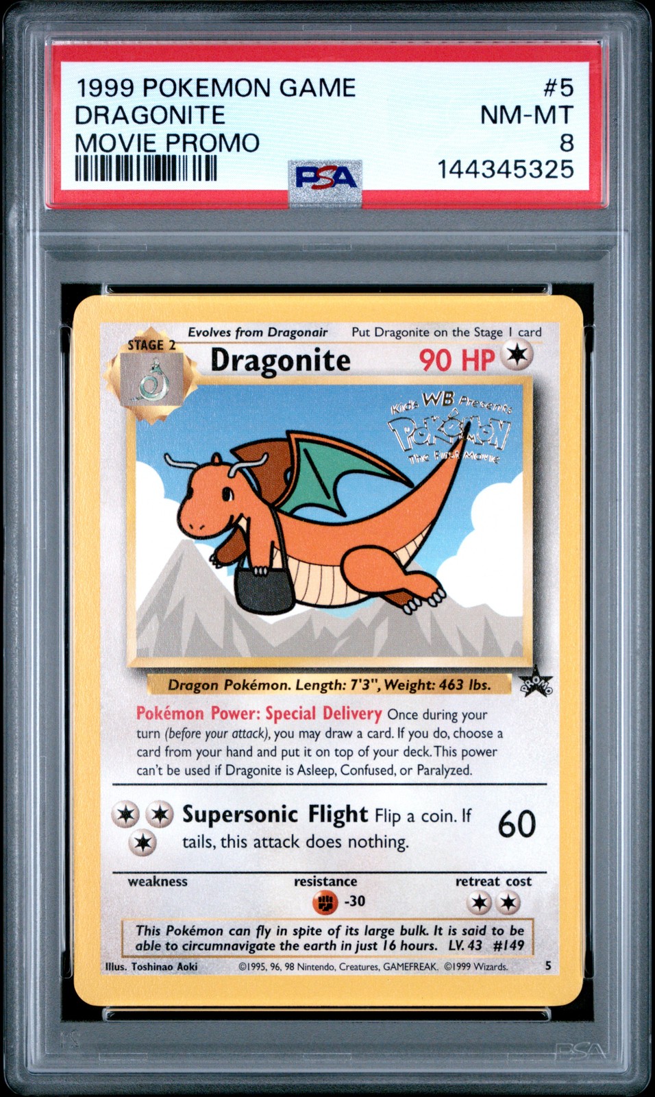 1999 POKEMON GAME MOVIE PROMO #5 DRAGONITE PSA 8