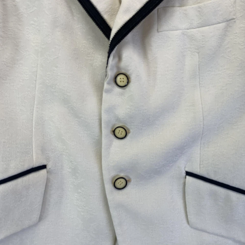 Chaqueta Esmoquin Vintage After Six Para Hombre 38 Corta Marfil Negro Borde Cena Baile de graduación Años 80 Foto 2 de 4