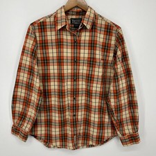 Abercrombie Fitch Long Sleeve Button Shirt Men's S Orange Plaid Cotton Pocket
