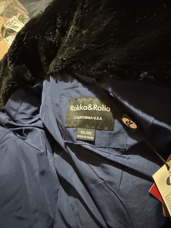 Rokka & Rolla Women's Blue Hooded Faux Fur Lined Puffer Jacket 2XL Zip