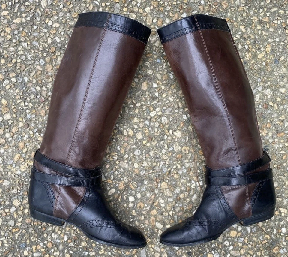 Botas ecuestres vintage de los 80 Enzo Angiolini negras marrones punta de ala hasta la rodilla 7 Foto 3 de 4