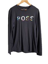 Image of Hugo Boss Navy Long Sleeve Embossed Logo Long Sleeve T Shirt Size Large