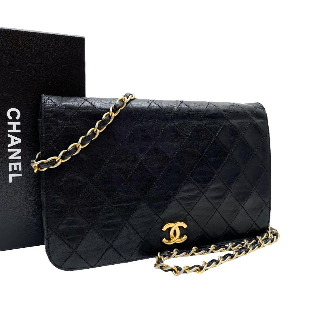 CHANEL Matelasse Leather Coco Mark Chain Shoulder Bag Black #PGH6GG