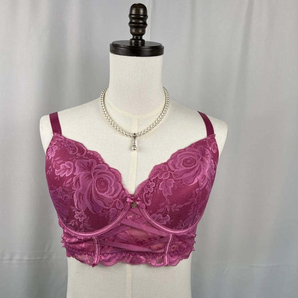 Sujetador Daisy Fuentes 38DD Push Up Mujer Línea Larga Rosa Con Aros Encaje Foto 2 de 4