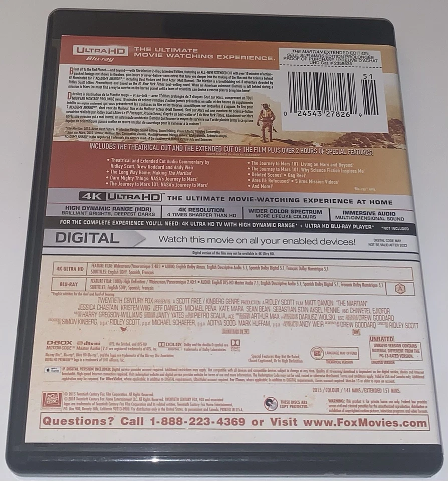 The Martian ( 4K Ultra HD + Blu-ray, 2015, Matt Damon, Extended Edition ) - Image 4 of 4
