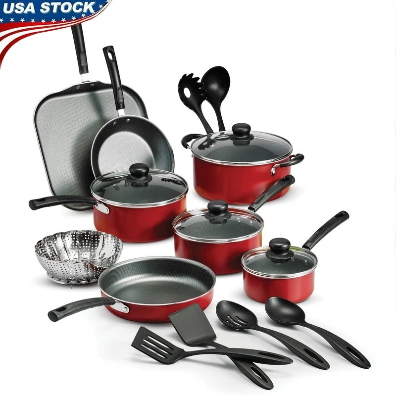 18pc Nonstick Cookware Set Aluminum Kitchen Essentials Dishwasher Safe Utensils