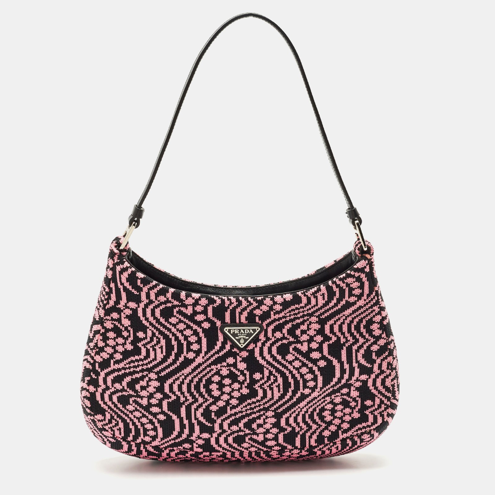 Prada Black Fuchsia Jacquard Maglia Cleo Hobo Bag