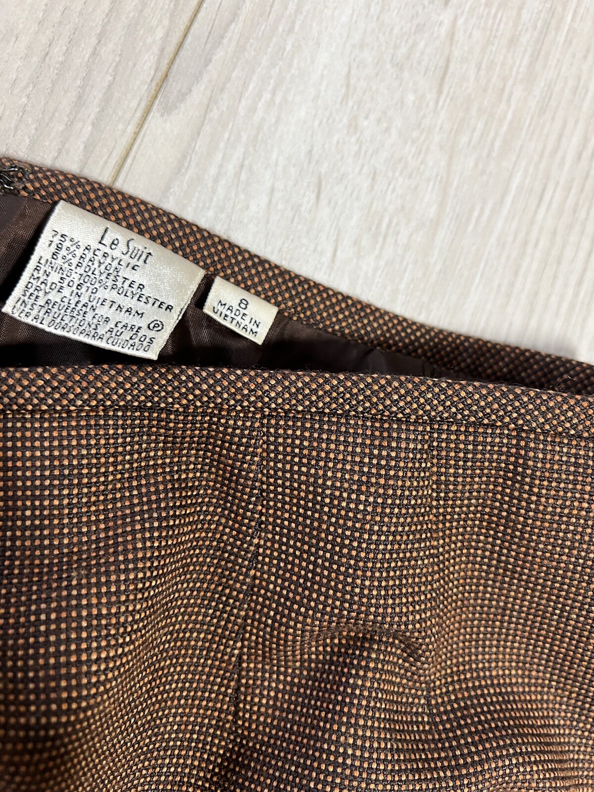 Le Suit Brown Three Button Pocket Jacket & Skirt Suit Set Sz 8