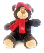 17" Teddy Bear Hugfun International Plush Brown Red Winter Scarf Plaid Hat