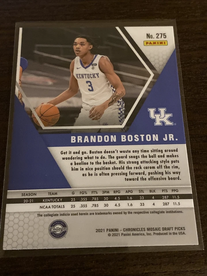 2021-22 PANINI CHRONICLES ROOKIE RC MOSAIC BRANDON BOSTON JR. NO. 275 - Image 2 of 2