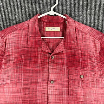Tommy Bahama Shirt Mens XL Extra Large Red Short Sleeve Loop Collar Button Up