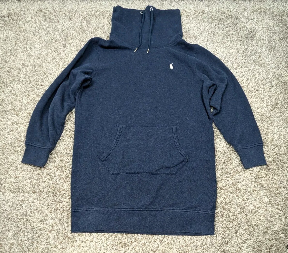 Polo Ralph Lauren felpa abito donna piccolo collo cappuccio pony blu navy