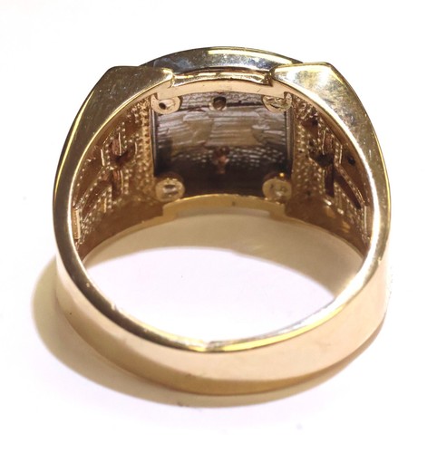 14K Yellow white rose CZ cubic zirconia cross crucifix religious ring band 8.4g - Picture 4 of 7