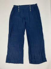 NEW Tommy Hilfiger Navy Blue Linen Nautical Button Wide Leg Trouser Pants 16 W