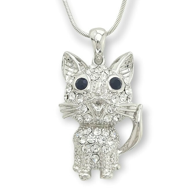Swarovski Crystal Cat Pendant Necklace - Elegant Kitty Jewelry Gift