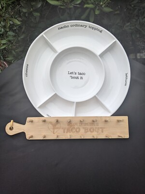 MUD PIE Let's Taco Bout it Taco Serving tray Platter and Bonus Taco Stand/Holder