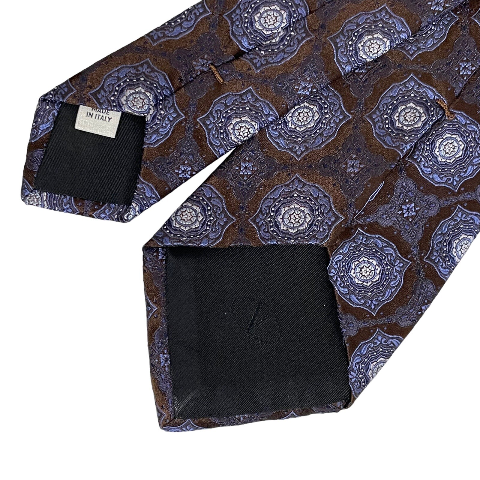 Valentino Designer Italy Silk Blue Brown Geometric Necktie thumbnail 3