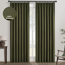 Olive Green 84" Linen Blackout Curtains, Thermal Insulated Boho Drapes