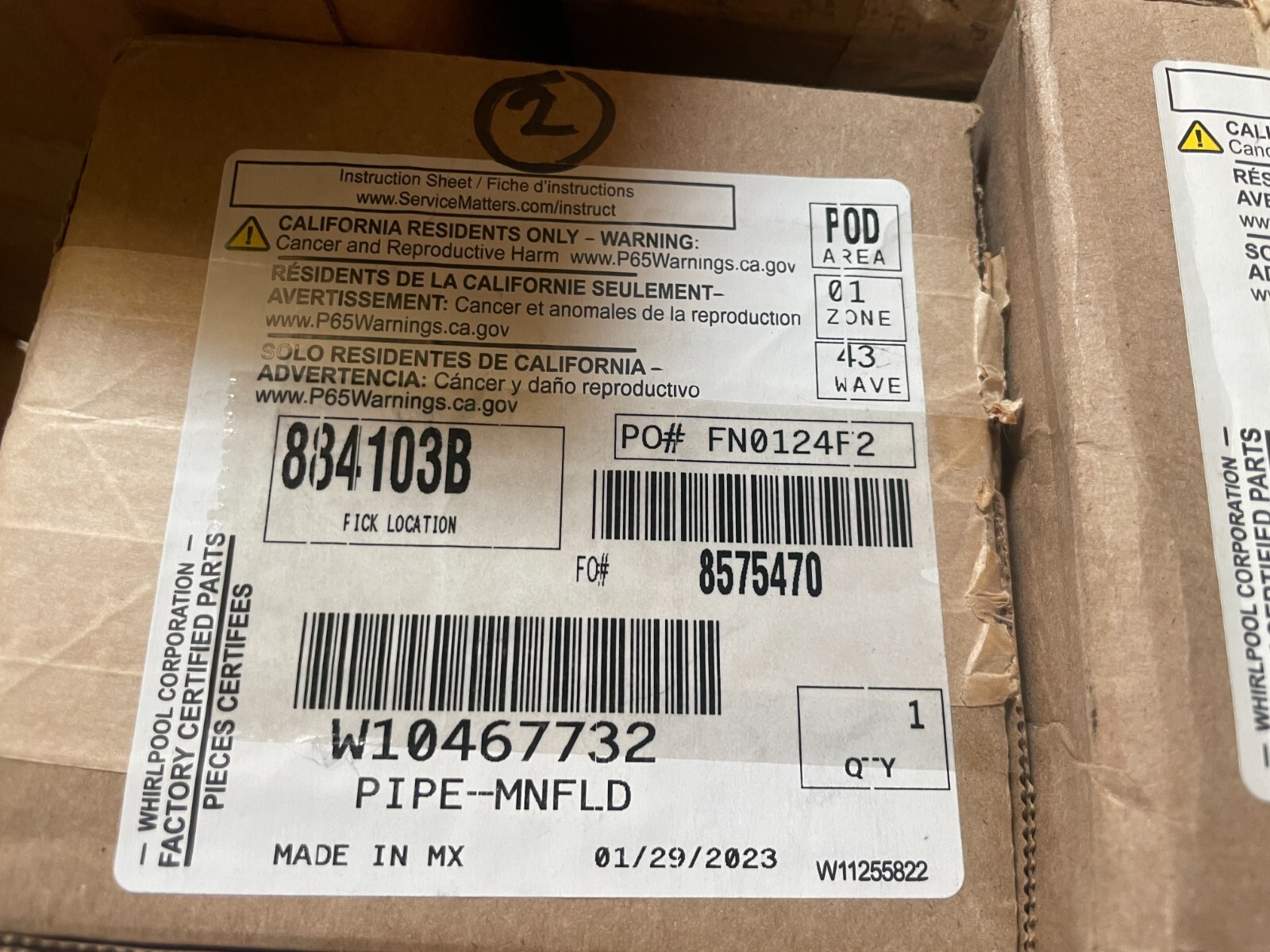 New OEM JennAir Gas Manifold Pipe with 5 Valves W10467732 W10184143 F14