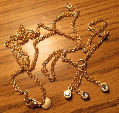 Signed Vintage Roberta Chiarella  Gold Tone 3 Drop Crystals 34'' Necklace