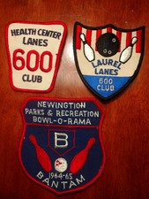 Three Colorful Vintage Bowling League Cloth Patches, One is Large