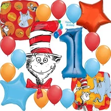  Cat In the Hat Party Supplies Balloon Decoration Bundle for 1st Birthday