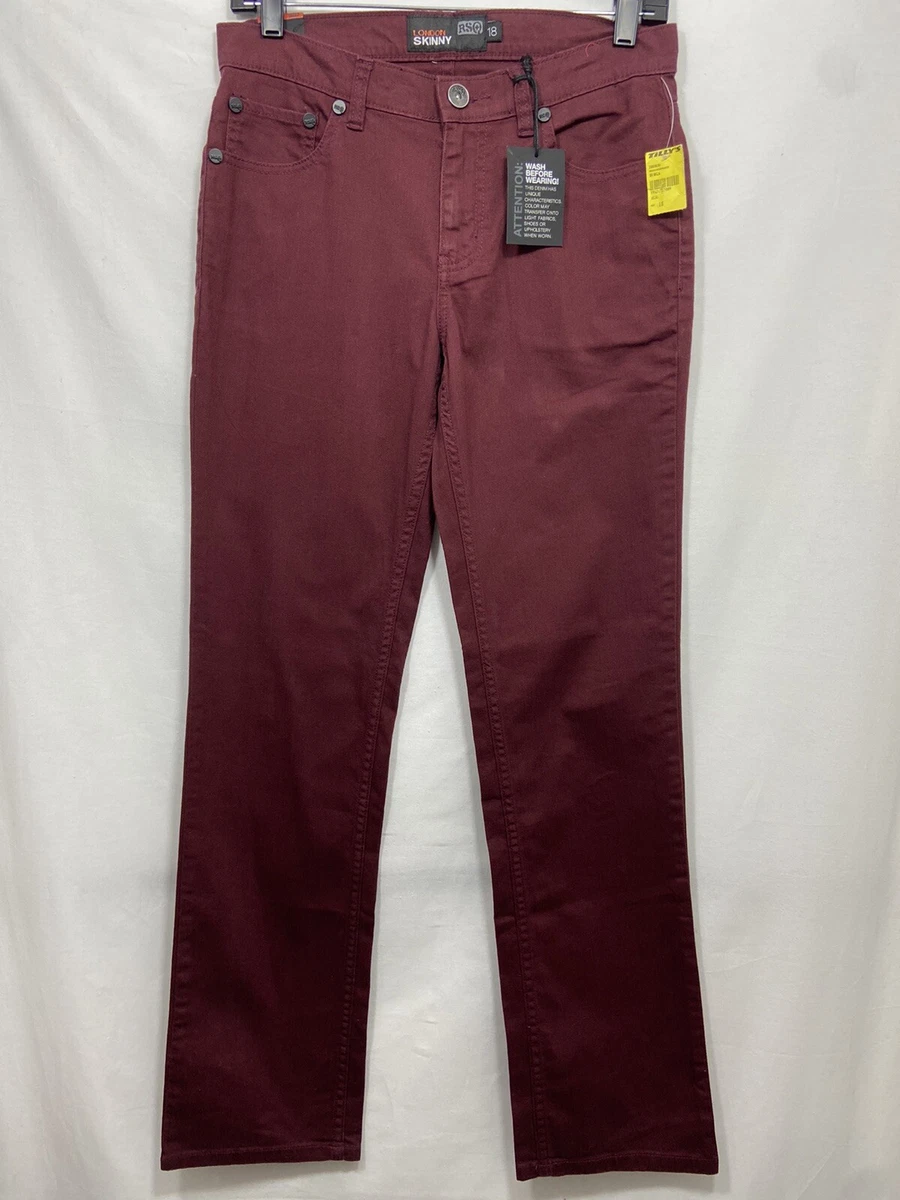 Tillys RSQ London Skinny Pants Jeans Boys Big Kids Size 18 Maroon Stretch  Denim