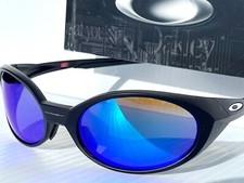 NEW Oakley EYE JACKET Matte Black POLARIZED Galaxy BLUE Sunglass 9438