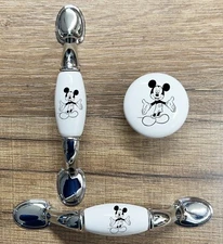 Mickey Mouse b/w Brass or Chrome or Knob white kitchen cabinet handle ceramic