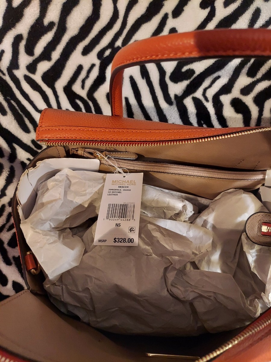 MICHAEL KORS MERCER SATCHEL LARGE PEBBLED LEATHER ORANGE purse new MICHAEL KORS MERCER SATCHEL LARGE PEBBLED LEATHER ORANGE purse new