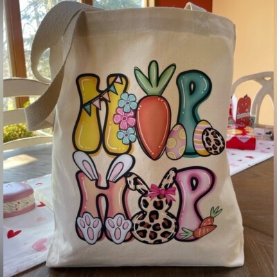 Easter Bunny Happy Easter Canvas Tote Bag Organic Cotton