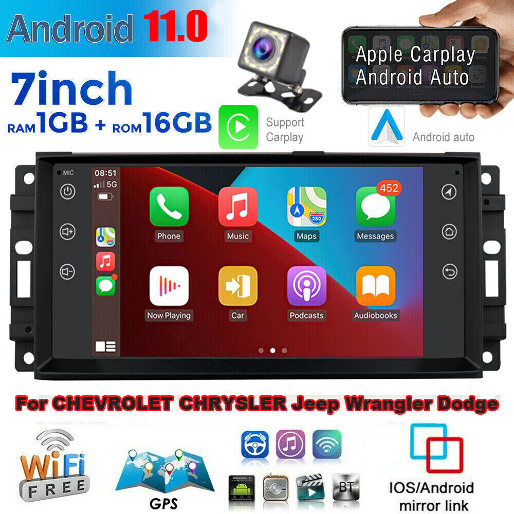 Autoradio Android 7" Pour Jeep, Chrysler, Dodge – 4Go RAM, 64Go ROM, CarPlay/Android Auto Sans Fil, GPS, Caméra Recul