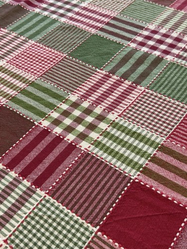 Vintage Patchwork Plaid Tablecloth – Red & Green Christmas Gingham Mix 56" x 62”