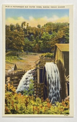 #ad Vintage Postcard Picturesque Old Water Wheel During Indian Summer $5.99