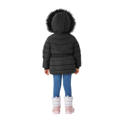 Member's Mark NEW LARGE Toddler Girls BLACK Faux Fur Trim Hood Puffer Jacket - Picture 3 of 18