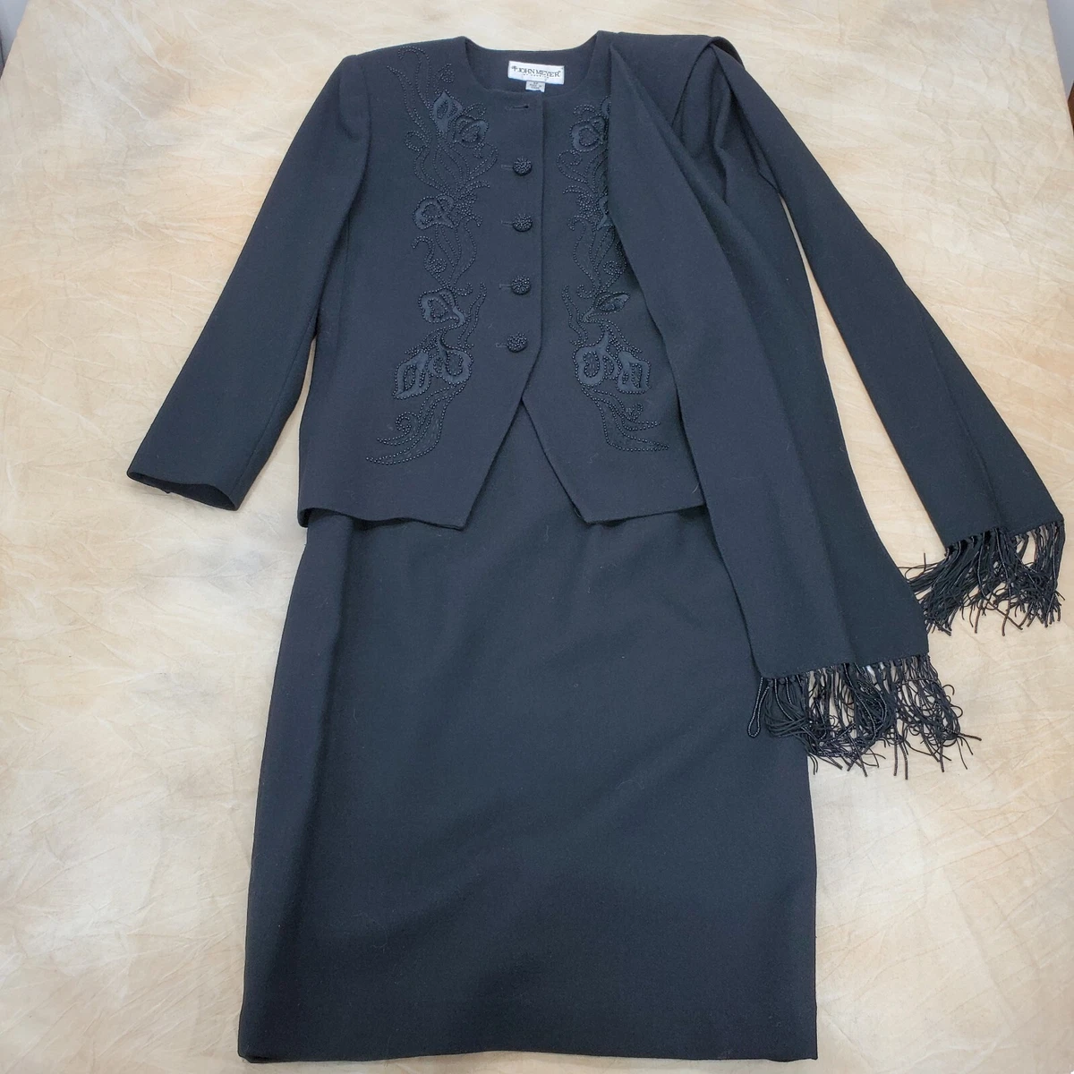 John Meyer of Norwich Embellished Skirt Suit Scarf Womens 6P