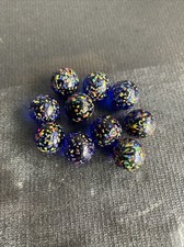 Vintage Blue Cobalt Confetti Speckled Glass Marbles Lot Of 10
