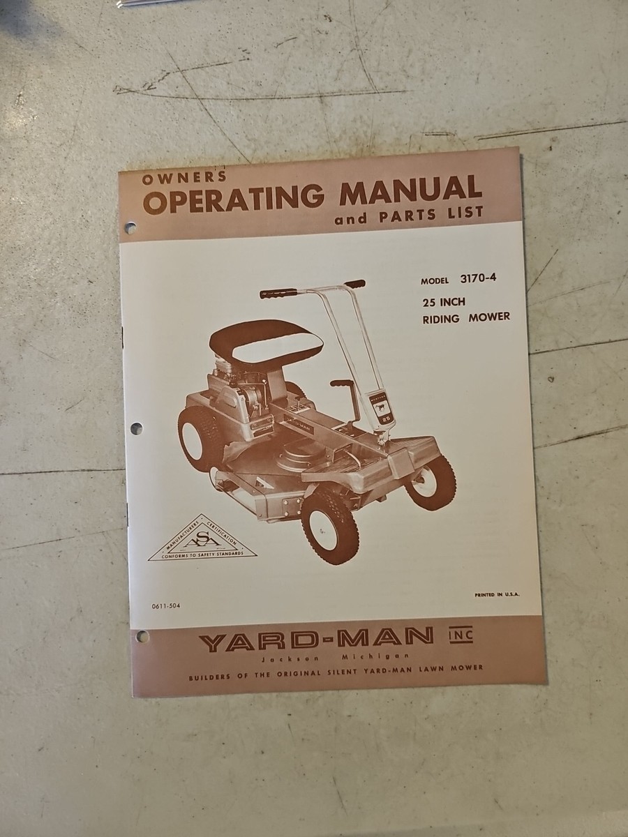 Vintage Yard Man Operating Manual & Parts List. 3170-4 25 Vintage Yard Man Operating Manual & Parts List. 3170-4 25