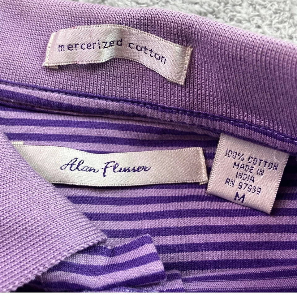 Alan Flusser Shirt Mens Medium Purple Striped Mercerized Preppy Academia Polo - Image 3 of 4