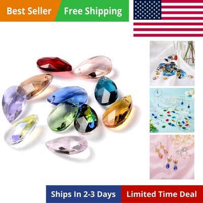 100-Piece Random Mixed Color Faceted Drop Glass Charm Beads 22x13mm Top Drill...