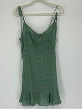 Free People Green Ditsy Floral Cowl Neck Tie Strap Ruffle Mini Dress Size L