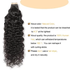 Full head 24" Curly Wavy  Invisible Tape in Natural Remy Human Hair 100g