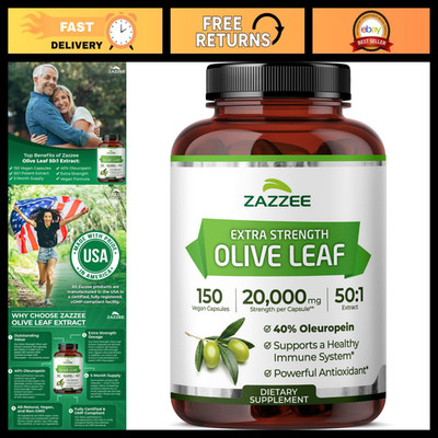 Extra Strength Olive Leaf Extract 50:1, 40% Oleuropein, Immune Support, 150 Caps