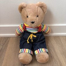 Eden Vtg Teddy Bear Plush Stuffed Animal Toy Denim Clothes Suspenders 14"