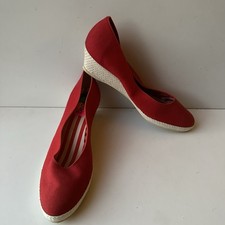Vintage Beacon Shoes Red Canvas Espadrille Wedges Nautical Striped Insole Sz 8.5