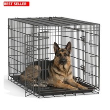 Extra Large 48-Inch Metal Dog Crate with Double Doors  Removable Tray, Black